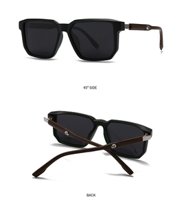 Detail view of polarized sunglasses showing 45-degree side angle and back structure