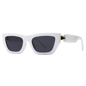 Retro square white frame sunglasses with dark lenses and gold metal hinge accents