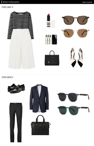 Flat lay of polarized sunglasses styled with professional business and fashion outfits