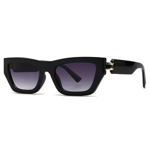 Retro square flat top sunglasses with black frames and purple gradient lenses