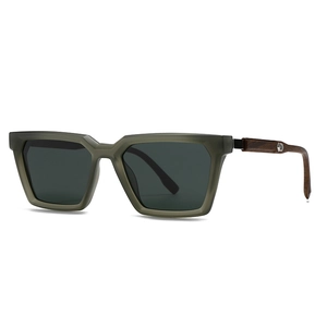 Lunettes de soleil polarisées rectangulaires avec monture mate et branches style bois