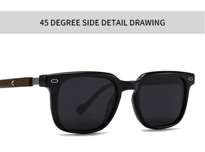 45-degree side view showing wood temples and metal accents on round polarized sunglasses