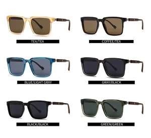 Retro polarized sunglasses with wood grain temples in various frame colors for men and women