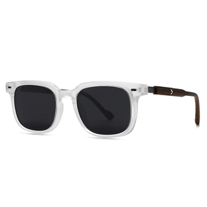 Retro Square Polarized Sunglasses UV400 PC Frame Wood Grain Temples Fashion Eyewear For Men Women