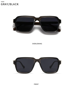 Vorder- und Draufsicht der modernen quadratischen Polarisations-Sonnenbrille mit grauem Rahmen