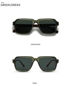 Vorder- und Draufsicht auf grüne runde Polarisations-Sonnenbrille mit Metallscharnieren