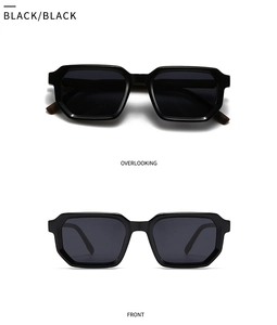 Front and top view of retro square polarized sunglasses with thick black frame