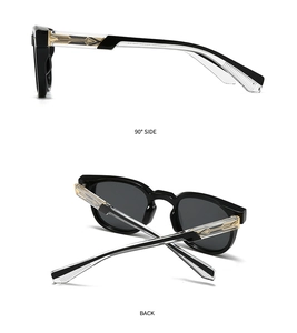 Detailed side and back view of retro small frame sunglasses with golden arrow metal decor