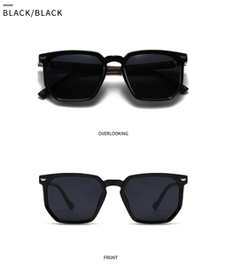 Dual view of black oversized square sunglasses showing front and overlooking angles