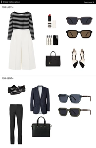 Flat lay of retro polarized sunglasses with business outfits for men and women