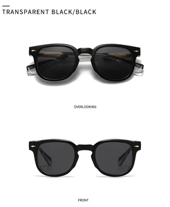 Detailed top and front view of black frames with golden arrow rivets and metal core