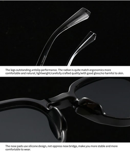 Detail of ergonomic anti-slip temples and soft silicone nose pads on black sunglasses
