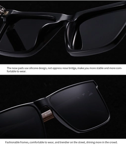 Detail view of comfortable silicone nose pads on black square frame sunglasses