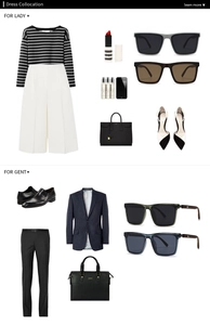 Flat lay of polarized sunglasses styled with professional business and chic lady outfits