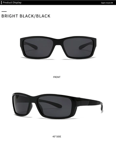 Front- und Seitenansicht der schwarzen quadratischen Polarisations-Sonnenbrille mit Textur
