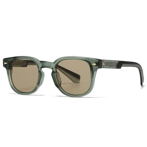 Retro small square sunglasses with frosted green frames and brown lenses for a vintage look