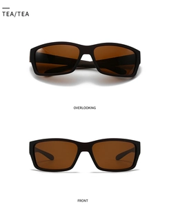 Klassische quadratische matte schwarze Sonnenbrille mit Teegläsern von oben und vorn