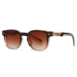 Retro small square sunglasses with dark brown frame and brown gradient lenses