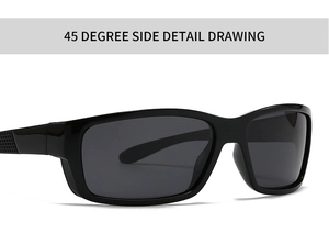 Detailansicht der quadratischen Polarisations-Sonnenbrille mit rutschfesten Bügeln im 45°-Winkel