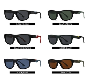 Detailed catalog of classic square polarized sunglasses in six assorted frame colors