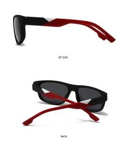 Classic square polarized sunglasses detail showing the side temple and back view angles