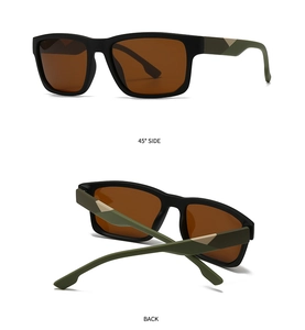 Classic square polarized sunglasses featuring matte black frames and tricolor camo temples