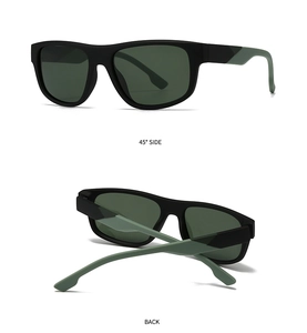 Classic square polarized sunglasses featuring black front frames and olive green temples