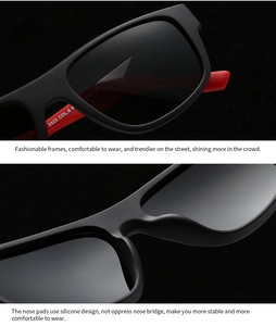 Macro detail of silicone nose pads and matte black frame of polarized square sunglasses