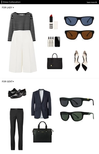 Flat lay of square polarized sunglasses styled with professional business attire and suits