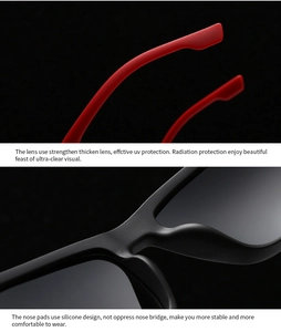 Detail of square sunglasses with silicone nose pads and reinforced UV protection lenses