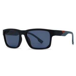 Classic square polarized sunglasses with matte black frame and blue lenses for men