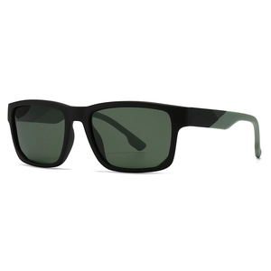 Classic square polarized sunglasses in matte black frame with green lenses for men