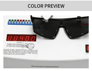 UV400 test showing professional UV protection of black square polarized sports sunglasses