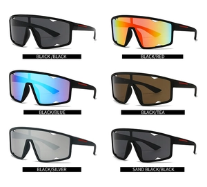 Matrix view of rectangular sports sunglasses in six polarized color lens options