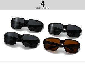 Detail showing four color options of square polarized sunglasses with high-quality lenses