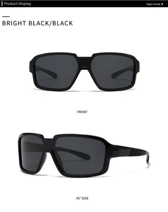Front and side view of square polarized sunglasses in bright black with anti-slip temples