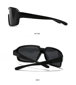 Detail view showing the 90-degree side profile and back folding of square sports sunglasses