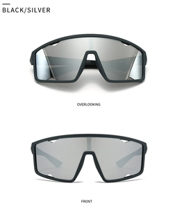 Front and top views of polarized square sports sunglasses with silver mirror lenses