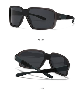 Detail view of square polarized sunglasses showing 45-degree side and back folding angles