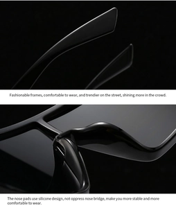 Detail of square polarized sunglasses with wide temples and integrated silicone nose pads