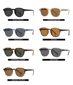 Detailed grid showing seven color variations of vintage round sunglasses with acetate frames