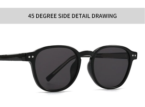 45-degree side view showing the thick black frames and silver rivets of the retro sunglasses