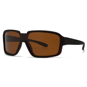 Classic square polarized men's sunglasses with streamlined dark frames and amber lenses