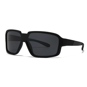 Classic men's square polarized sunglasses with matte black frame and textured temples