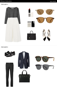 Flat lay of vintage round frame sunglasses styled with professional business attire sets