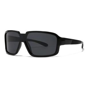 Classic square polarized sunglasses with glossy black frame and non-slip diamond texture