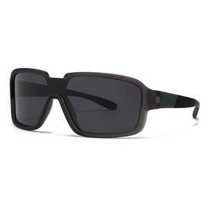 Classic men's square polarized sunglasses in matte black with textured anti-slip temples
