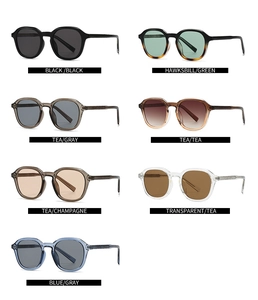 Detailed collection of Boston frame sunglasses in seven different vintage colors and lens tints