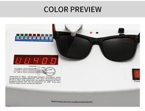 Prueba de protección UV400 para gafas de sol polarizadas mostrando bloqueo de rayos UV