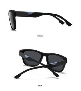 Vista lateral y trasera de gafas de sol cuadradas polarizadas negras para hombres